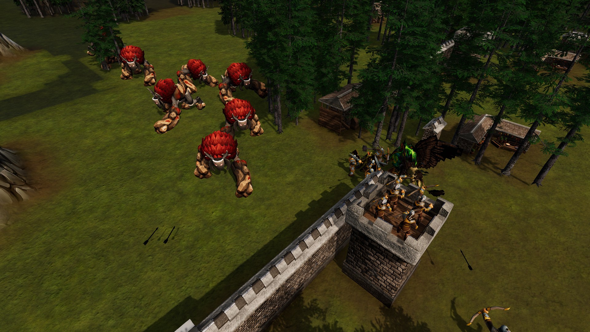 Defenders fighting monsters at a breached city wall