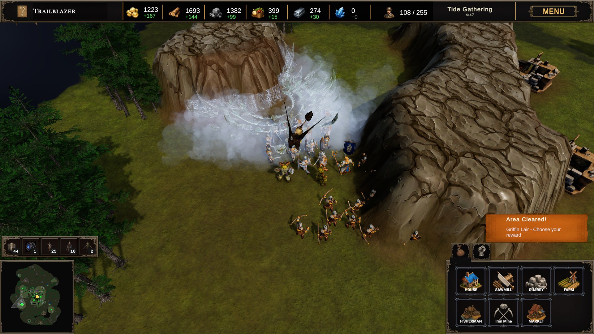 A selected hero and army discovering a wilderness stronghold