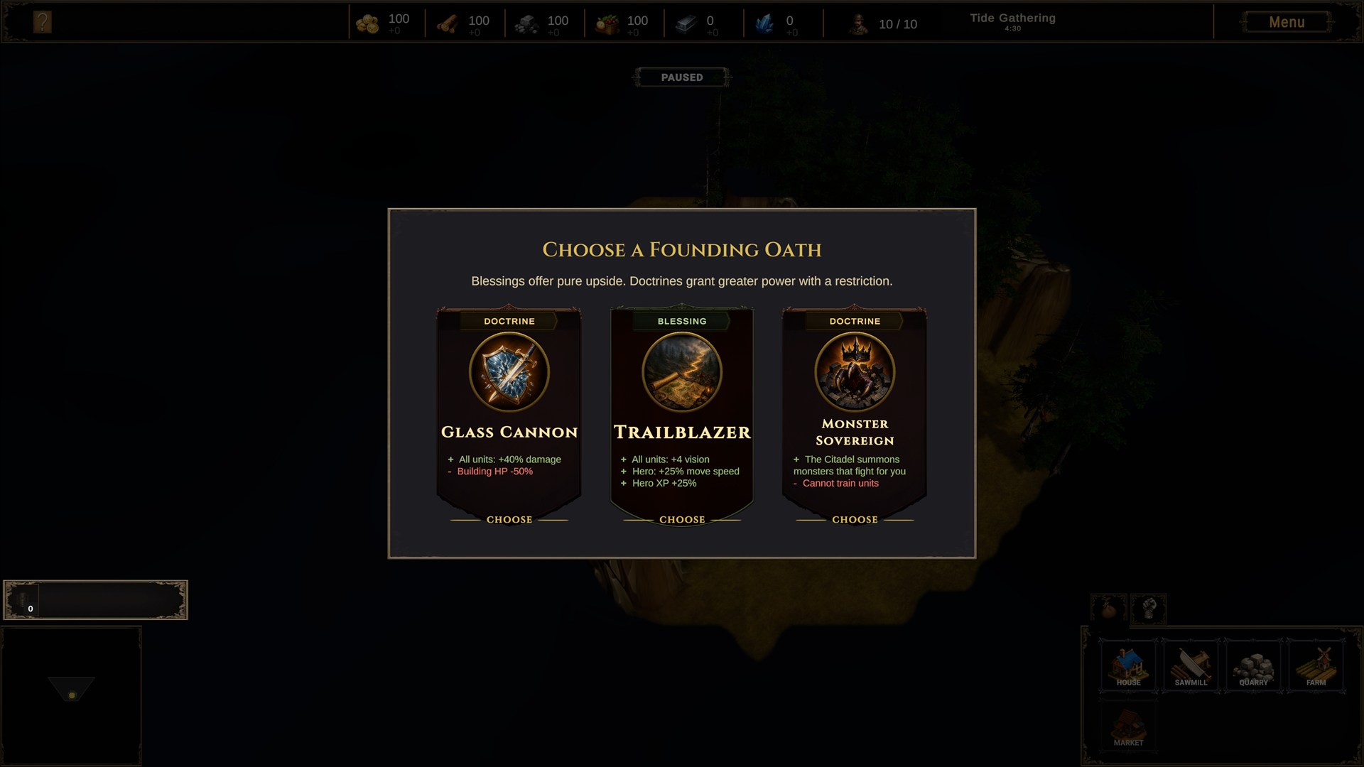 A strategic choice screen showing an oath that changes the run